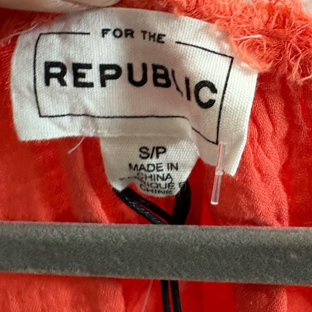 For The Rebublic Orange Raw Edge V-Neck Top S - Picture 3 of 6